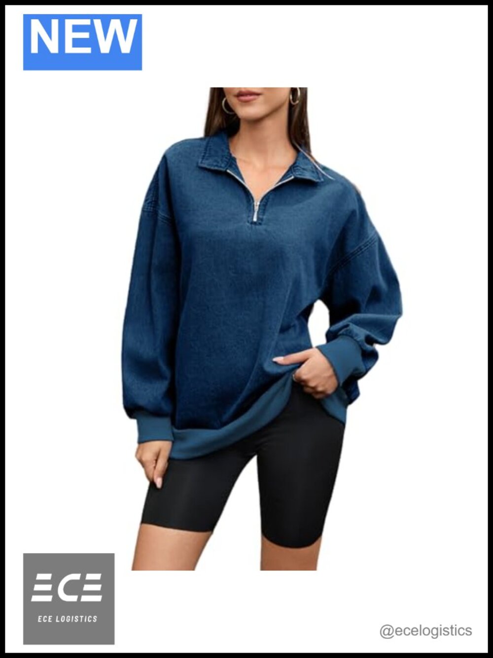 Women's Half Zip Denim Sweatshirt Long Sleeve Pullover Hoodie